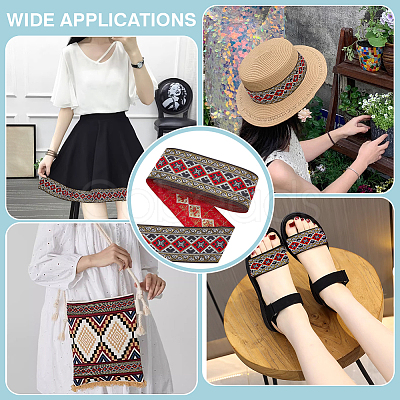 7M Ethnic Style Polyester Rhombus Jacquard Ribbon OCOR-WH0086-98A-1
