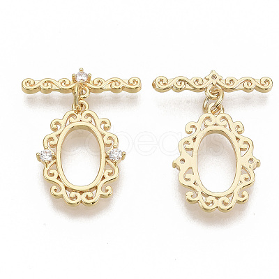 Brass Micro Pave Clear Cubic Zirconia Toggle Clasps X-KK-T051-24G-NF-1