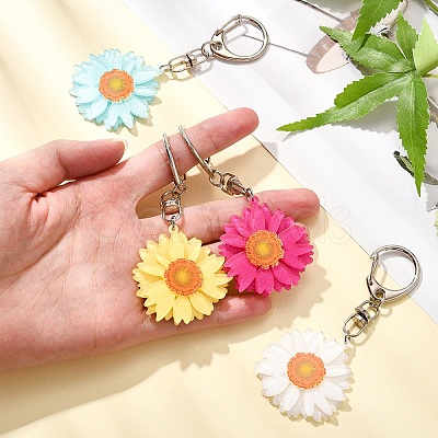 Acrylic Daisy Pendant Decoration HJEW-YW00028-01-1
