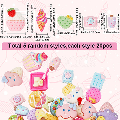 100Pcs 5 Styles Opaque Resin Decoden Cabochons CRES-SP0001-05-1