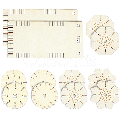 12Pcs 6 Styles Wood Braiding Disks AJEW-GA0009-99-1