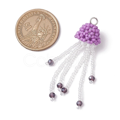 Glass Seed Beaded Jellyfish Pendants PALLOY-MZ00660-03-1