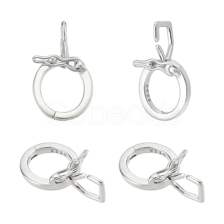 4Pcs Rhodium Plated 925 Sterling Silver Twister Clasps STER-OC0001-03P-1