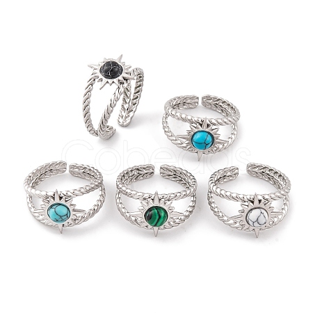 Sun 304 Stainless Steel Open Cuff Rings RJEW-G314-04P-1