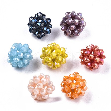 Electroplate Glass Round Woven Beads X-GLAA-T024-01C-1