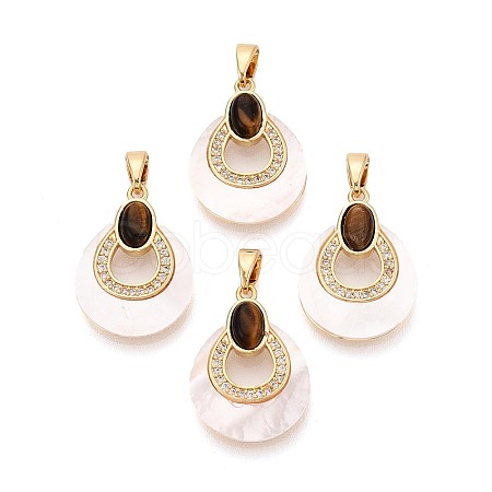 Natural Tiger Eye with White Shell Pendants KK-N287-11G-02-1