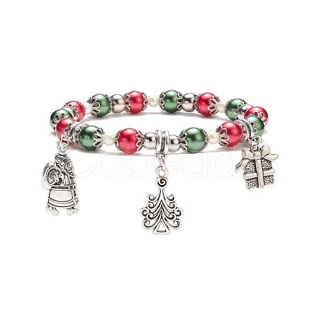 Glass Pearl Beaded Stretch Bracelet BJEW-TA00144-1