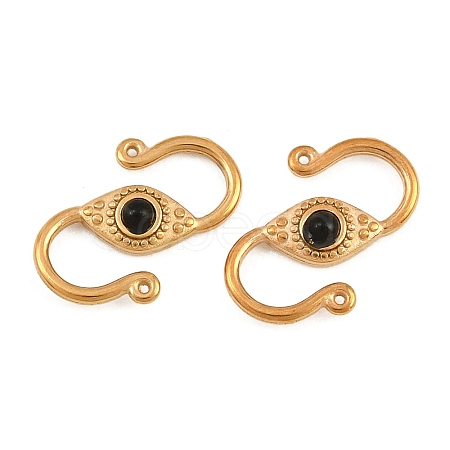 304 Stainless & Natural Obsidian S-Hook Clasps SA-CBA3073-02G-01-1