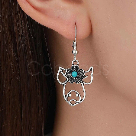 Alloy & Synthetic Turquoise Flower Dangle Earrings WGE566C-07-1