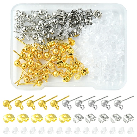 40Pcs 2 Color Iron Ball Stud Earring Post IFIN-FS0001-25-1