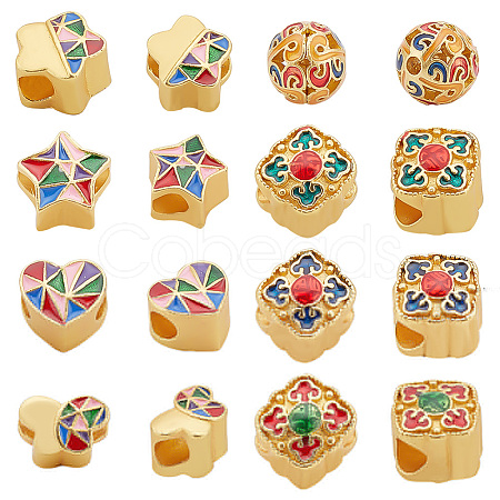 PandaHall Elite 16Pcs 8 Style Alloy Enamel European Beads KK-PH0009-14-1