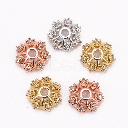 CZ Brass Micro Pave Cubic Zirconia Flower Bead Caps ZIRC-L003-8mm-01-1