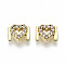 Brass Micro Pave Clear Cubic Zirconia Cabochons, Fit Floating Locket Charms, Heart, Real 16K Gold Plated, 5.5x7x2mm