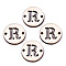 Unfinished Natural Poplar Wood Links Connectors, Laser Cut, Flat Round with Word, Letter.R, 19.5x2.5mm, Hole: 2mm