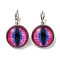 Dragon Eye Glass Leverback Earrings with Brass Earring Pins, Deep Pink, 29mm