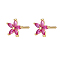 Cubic Zirconia Flower Stud Earrings, Golden 925 Sterling Silver Post Earrings, Fuchsia, 7.2mm