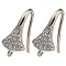 Brass Micro Pave Clear Cubic Zirconia Earring Hooks, Ear Wire, Fan, Cadmium Free & Lead Free, Platinum, 17x8.5x9mm, Hole: 1.2mm, 18 Gauge, Pin: 1mm