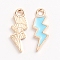 Alloy Enamel Pendants, Lightning, Light Gold, Light Sky Blue, 20.5x7.5x1.5mm, Hole: 2mm