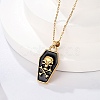 Halloween Theme 304 Stainless Steel Black Enamel Coffin with Skull Pendant Necklaces for Men NJEW-Z090-01G-1