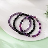 3Pcs 3 Style Natural Amethyst & Black Agate Round Beaded Stretch Bracelets Set PW23030762789-1