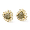 Ion Plating(IP) Natural Labradorite Heart Stud Earrings with Plastic Pearl Beaded EJEW-E599-02G-01-3