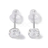 Rhodium Plated Diamond Shape 999 Fine Silver Cubic Zirconia Stud Earrings for Women EJEW-S215-06P-2