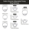 4Pcs 4 Styles Brass Micro Pave Cubic Zirconia Adjustable Rings Settings KK-BBC0024-14A-2