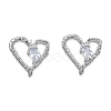 Clear Cubic Zirconia Heart Stud Earrings EJEW-N012-51P-A-2