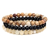 3Pcs 3 Style Natural Picture Jasper & Black Agate & Citrine Round Beaded Stretch Bracelets Set PW23030759584-1