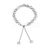 Adjustable Pearl and Brass Beaded Slider Bracelets BJEW-T022-15B-2
