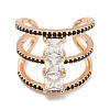 Square Rack Plating Brass Micro Pave Cubic Zirconia Wide Open Cuff Rings for Women RJEW-F162-14RG-2