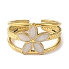Flower 304 Stainless Steel Enamel Open Cuff Rings for Women RJEW-F166-21G-02-2