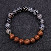 Dyed Natural Crackle Agate & Wood Round Beaded Stretch Bracelets PW-WG48929-08-1