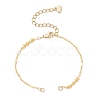 Brass Heart & Round Beaded Link Chains Bracelet Making AJEW-JB01370-1