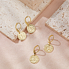 4 Pairs Brass Textured Flat Round Leverback Earrings EJEW-HS0001-22G-5