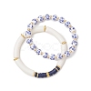 2Pcs 2 Styles Handmade Flower Porcelain Ceramic Round Beads Stretch Bracelets & Polymer Clay Heishi Beads Stretch Bracelets BJEW-JB12071-2
