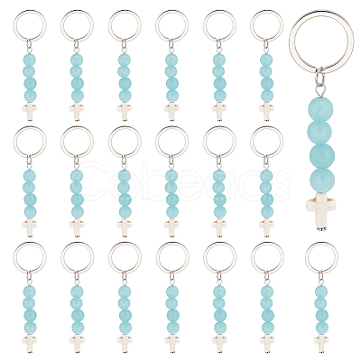 Synthetic Turquoise Bead and Natural Jade Cross Pendant Keychain KEYC-PH01520-1