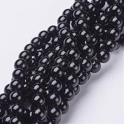Natural Black Onyx Round Beads Strands GSR8mmC097-1