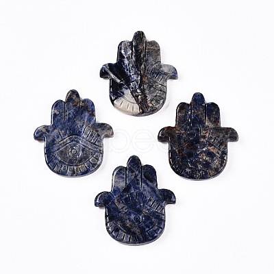 Natural Sodalite Hamsa Hand with Eye Figurines DJEW-N003-04C-1