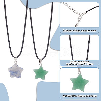 10Pcs 10 Style Natural Mixed Gemstone Star Pendant Necklaces Set with Wax Cords NJEW-AN0001-56-1