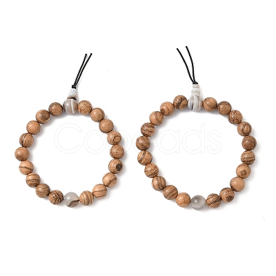 2Pcs 2 Styles Natural Striped Agate & Wood Round Beaded Stretch Bracelets Sets for Men Women BJEW-JB12347-1