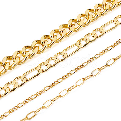 4Pcs 4 Styles Brass Paperclip & Cuban Link 7 Curb Chains AJEW-TAC00042-1