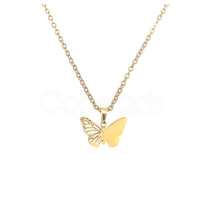 304 Stainless Steel Filigree Butterfly Pendant Necklaces for Women FS-WG8B29F-03-1