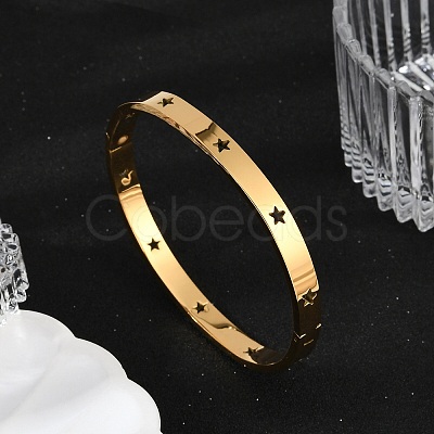 Hollow Star 304 Stainless Steel Hinged Bangles BJEW-L610-20G-1