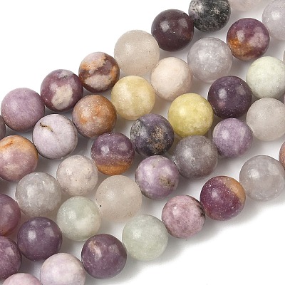 Natural Lepidolite/Purple Mica Stone Beads Strands G-F591-28-8mm-1