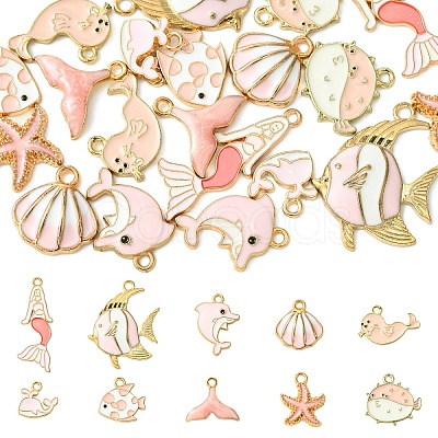 20Pcs 10 Styles Sea Animal Alloy Enamel Pendants ENAM-YW0004-35-1