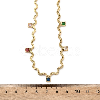 304 Stainless Steel Rope Chain Colorful Cubic Zirconia Tassel Necklaces for Women NJEW-V015-01G-B-1
