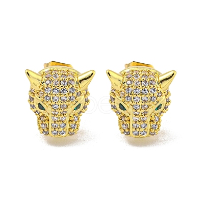 Wolf Brass Micro Pave Clear & Green Cubic Zirconia Stud Earrings for Women EJEW-G387-02G-1