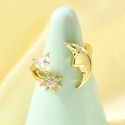 Ocean Theme Brass Micro Pave Cubic Zirconia Cuff Rings for Women RJEW-F184-17C-G-1
