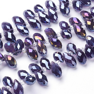 Electroplate Glass Faceted Teardrop Beads Strands X-EGLA-D014-11-1